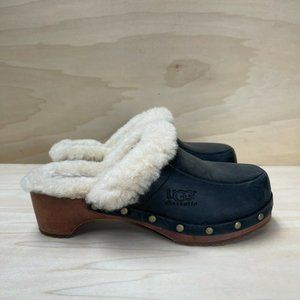 Ugg Australia Womens Kalie 5491 Leather Wooden Slip On Black Clog Shoes Size 6